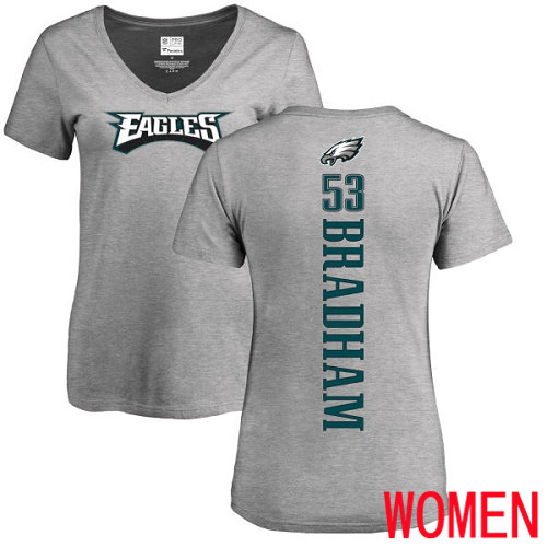 Women Philadelphia Eagles #53 Nigel Bradham Ash Backer V-Neck NFL T Shirt->nfl t-shirts->Sports Accessory